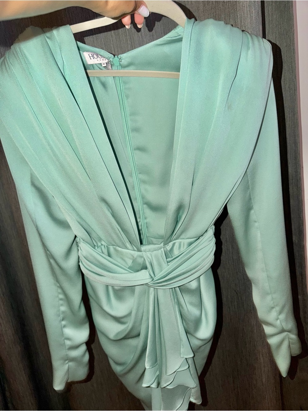 House of CB Mint Green Draped Satin Wrap Dress